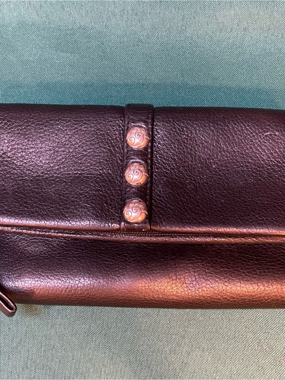 Stunning butter leather Brighton Nolita shimmer black women’s clutch wallet.